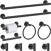 10 Pieces Matte Black Bathroom Hardware Accessories Towel Bar Set Black Towle Racks for Bathroom Wall Mounted Stainless Steel Toilet Paper Holder Towel Holder Kit