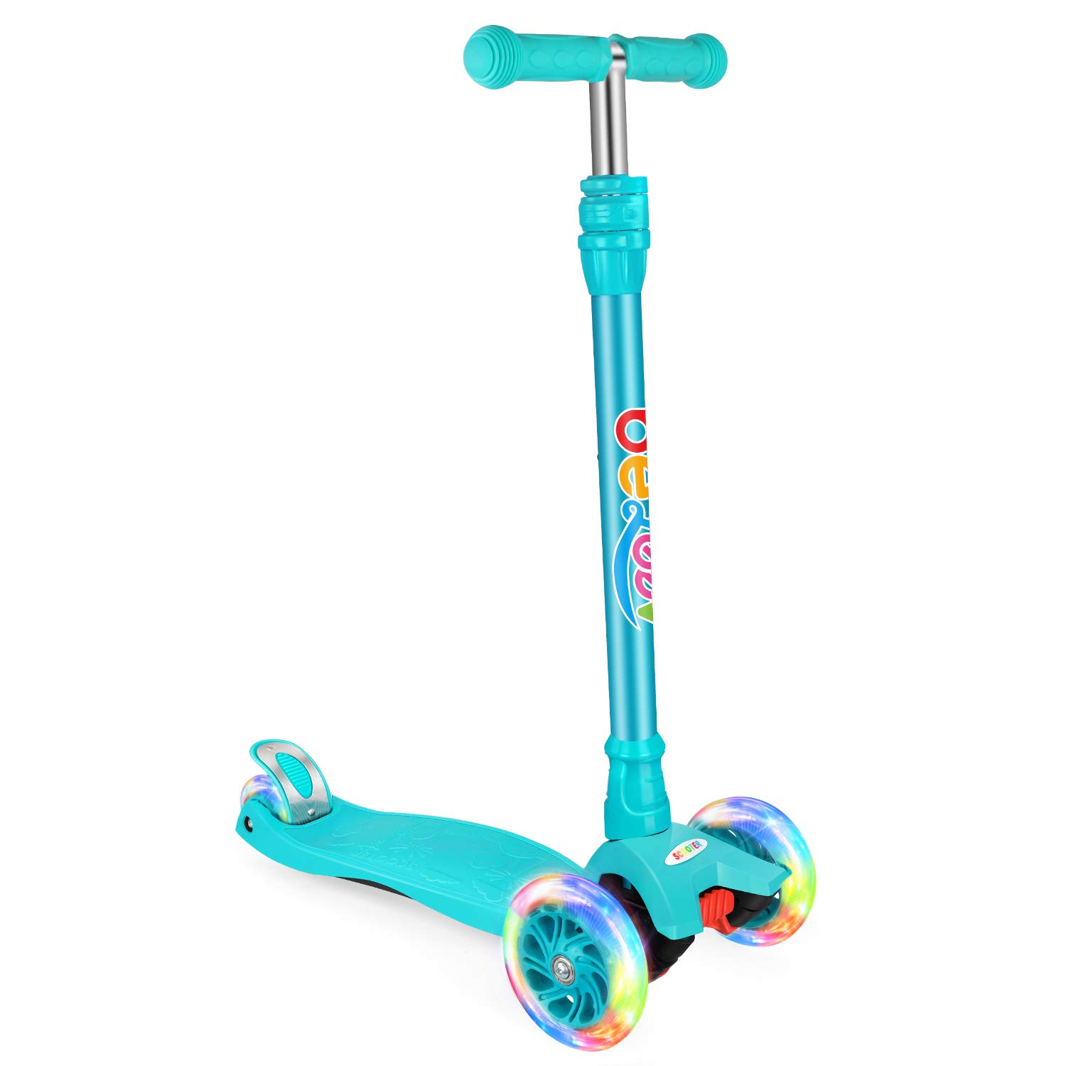Beleev Kick Scooter for Kids 3 Wheel Scooter for Toddlers Girls Boys, Adjustable Height, Lean to Steer, Light up Wheels for Children (Cyan Blue)