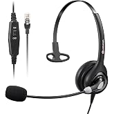 Arama Phone Headset for Office Phones for Polycom &amp; Other IP Phones(A600S1) | Noise-canceling Mic, Metal Headband, Lightweight Design, Plug-and-play, Hands-Free, Call Center, Telemarketing, Office