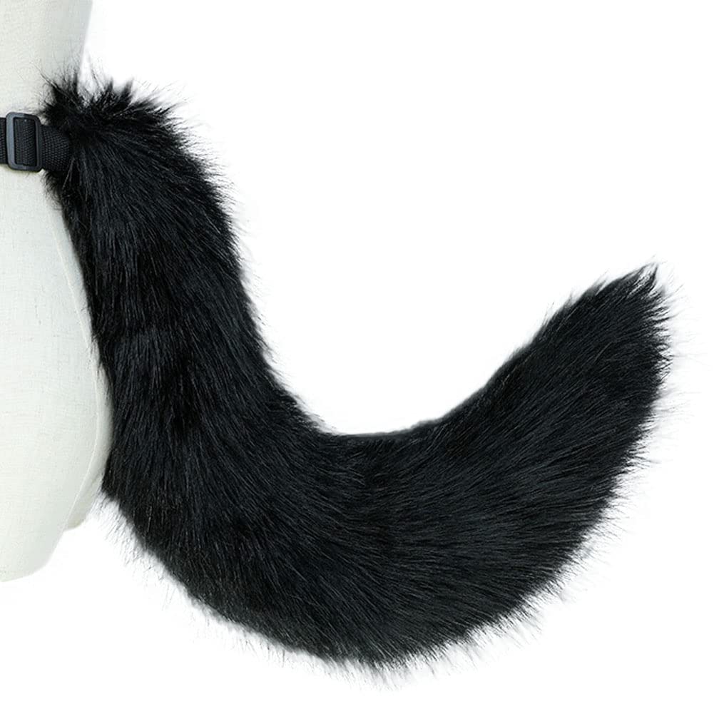 Camelliass Fluffy Faux Fur Fox Tail Fancy Dress Animal Tail Cosplay Anime Dress Up Party Costume Accessories (Black)