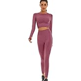 Toplook Women Seamless Workout Outfits Athletic Set Leggings + Long Sleeve Top 2 Pieces