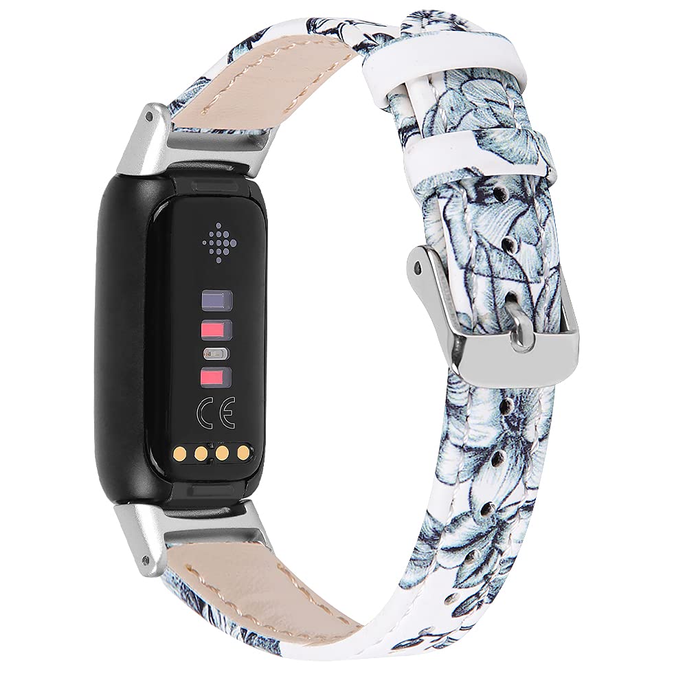 Chofit Straps Compatible with Fitbit Luxe Strap, Floral Leather Band Printing Wristband Bracelet Adjustable Replacement Stylish Wristbands for Luxe Activity Tracker (E)