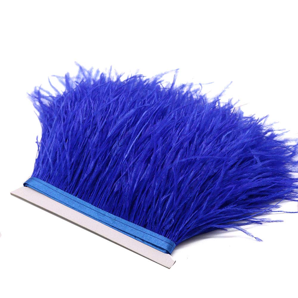 YEQIN Pack of 2 Yards Natural & Soft Ostrich Feathers Fringe Trims Ribbon - Used for Dress, Sewing Decoration, Craft Clothing, Boots, Wedding Decoration, DIY, Etc (Royal Blue)