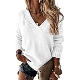 Womens Loose Sweaters Sexy V Neck Long Sleeve Solid Knitted Jumper Pullover Sweatshirt Tops
