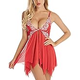 ADOREJOY Women Lingerie Babydoll Front Closure Mesh Lace Chemise Sleepwear Nightie