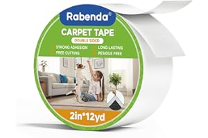 Rabenda Double Sided Carpet Tape - 2 Inch x 12 Yards Removable Rug Tape for Hardwood Floors, Tile & Laminate - No Residue Strong Hold Anti Slip Gripper for Area Rugs, Mats & Carpets