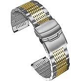 Boache Stainless Steel Watch Band Quick Release Matte Metal Replacement Strap with Double-Lock Deployment Clasp Polished Watch Bracelet 18mm 20mm 22mm 24mm Universal Replacement Band for Men Women