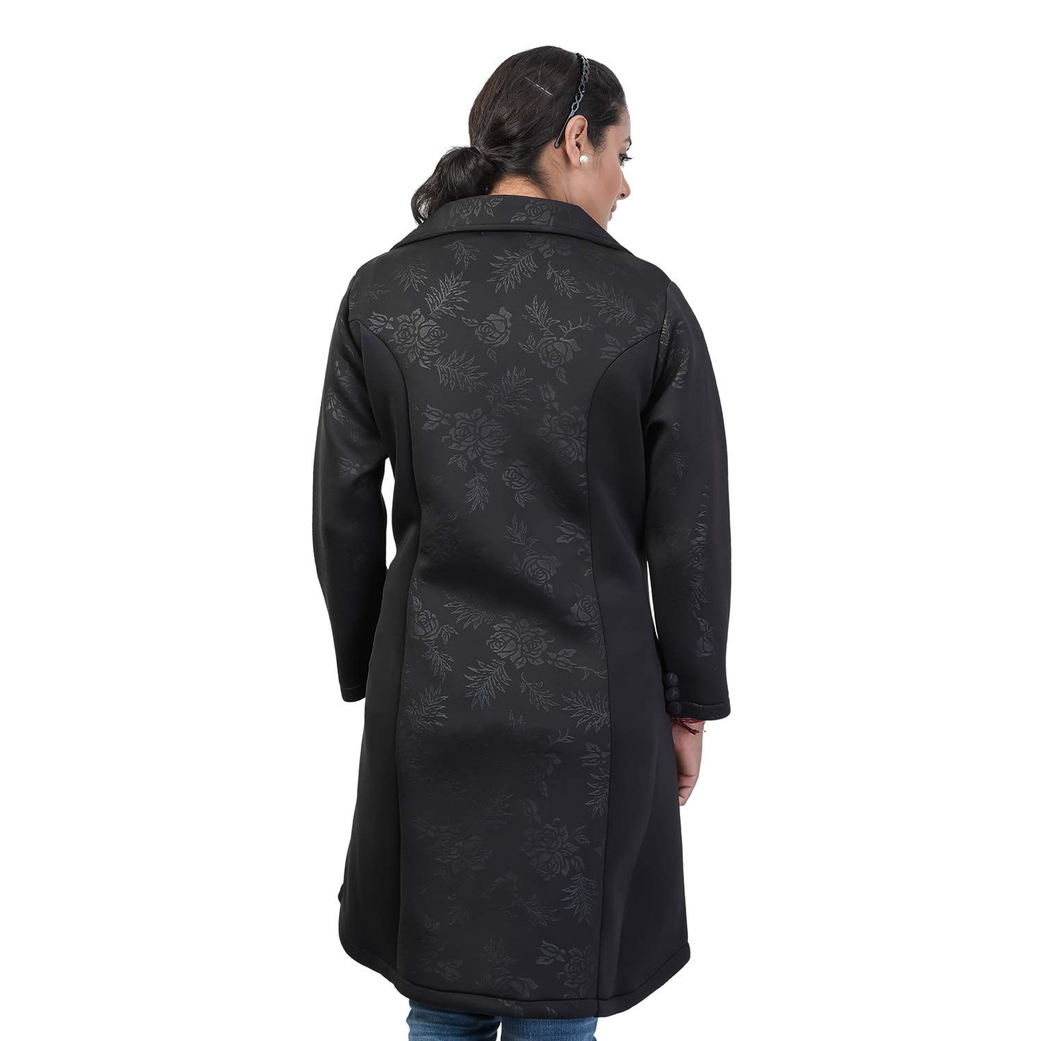 girls studio black scuba fabric self design women coat