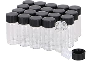 KIGITIK 14Pcs 5ml Clear Glass Sample Vials, Liquid Sampling Sample, Screw Caps Small Glass Bottle, With Plastic Stoppers, Leak-Proof Vial, For laboratory, Essential Oil, Perfume, Reagents