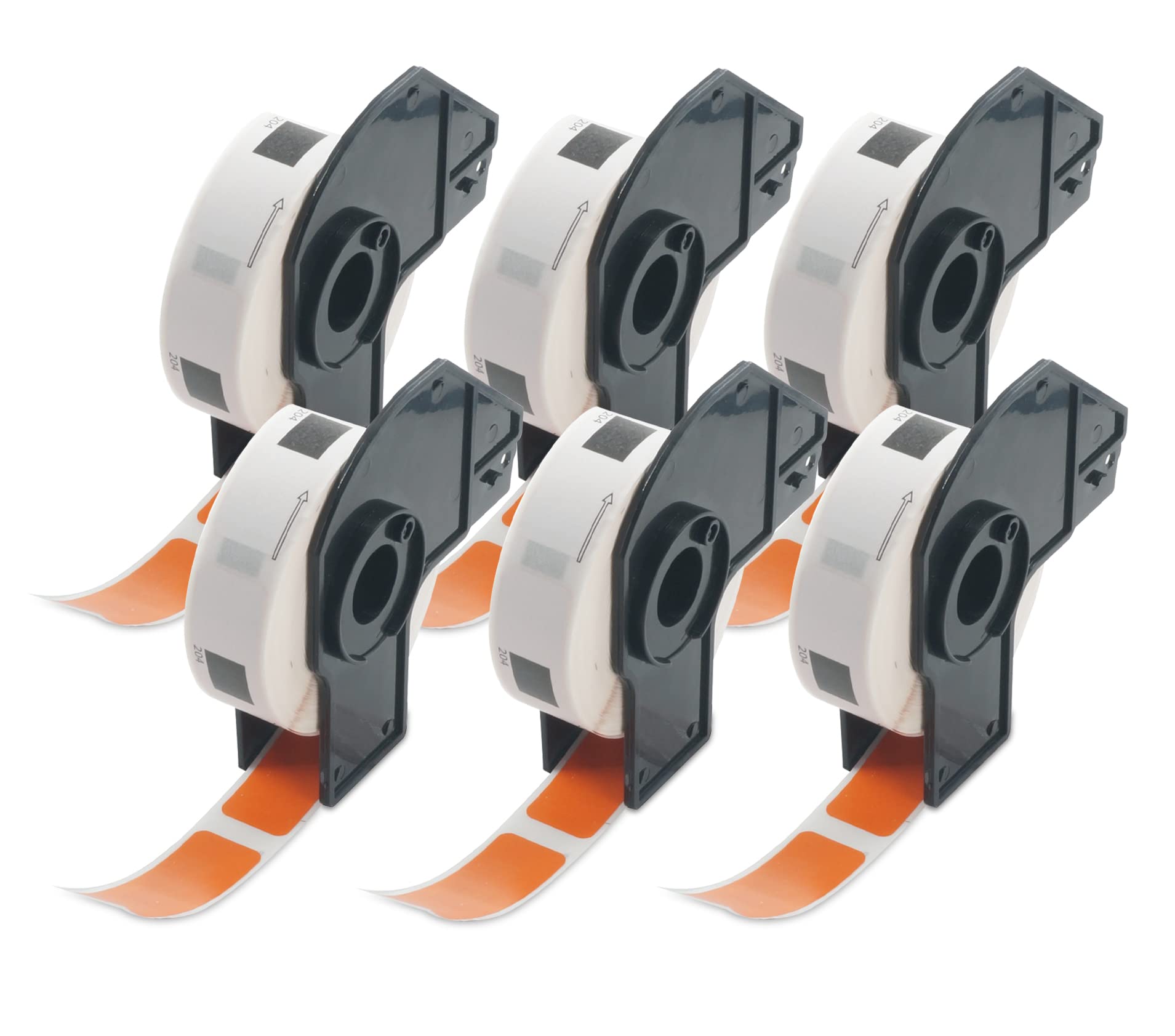 BETCKEY - 6 Rolls DK-11204 Colored Labels, 17mm x 54mm, Black on Orange, 2400 Multi Purpose Labels Using for QL Label Printers