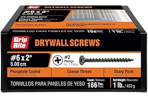 Grip-Rite 2CDWS1#6 X 2 Phillips Bugle Head Coarse Thread Sharp Point Drywall Screw, 1lb Box