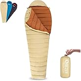 QEZER Ultralight Down Sleeping Bag for Adults 37-60 Degree F with 600 Fill Power, Compact Summer Sleeping Bag with Compressio