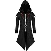 Inmeilifus Men's Medieval Costume Assassins Hoodie Steampunk Jacket Viking Cosplay Tailcoat Renaissance Vintage Halloween