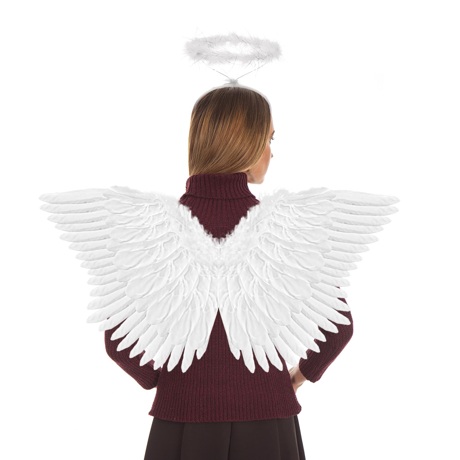 View 1 of ***MISSING HALO -SELLING AS INCOMPLETE*** Yieeonc Angel Wings for Adult White Feather Angel Costume for Women Halloween Cosplay Party Butterfly Costumes Accessories