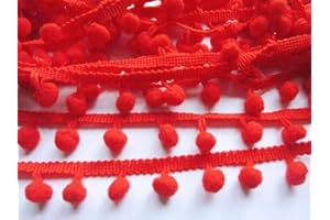 Teemico 20 Yards Mini Pom Pom Trim Ball Fringe Ribbon Sew on Pom Pom Fringe Tassel Lace for DIY Sewing Accessory (red)