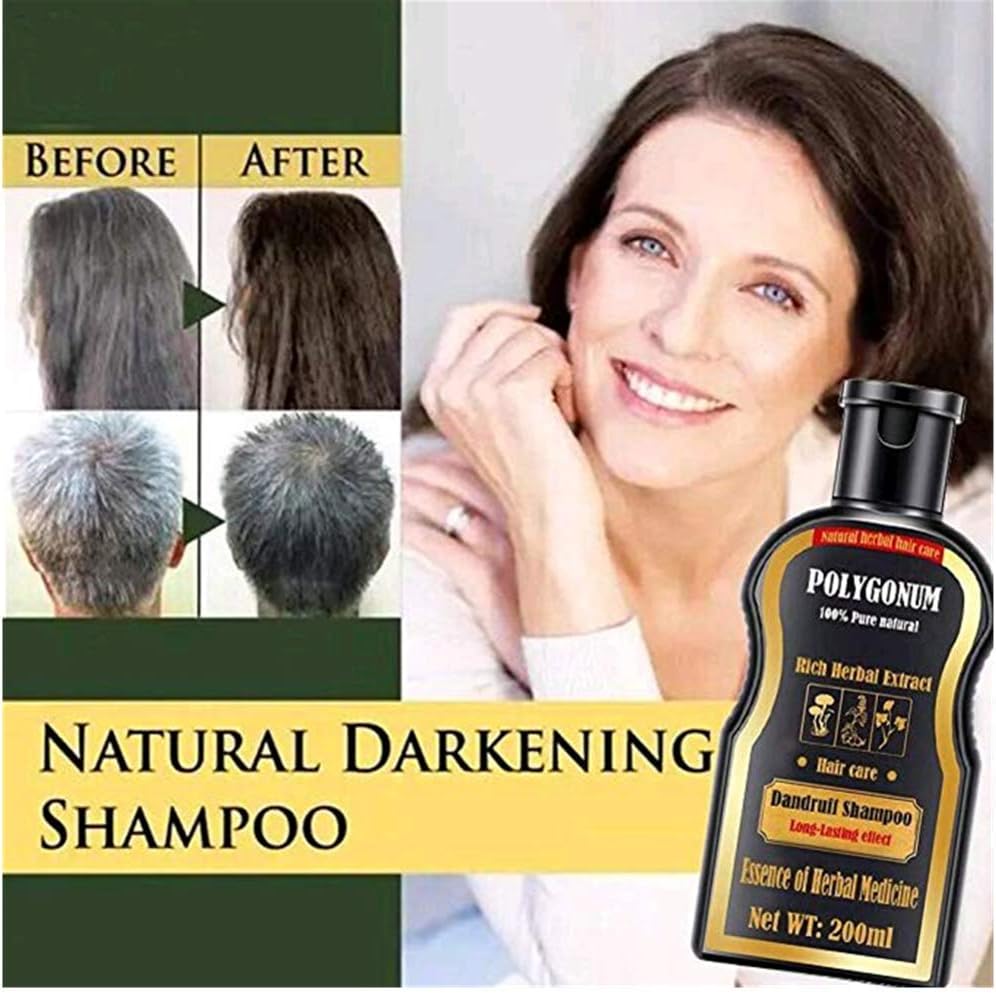 Reverse Grey Hair Color Shampoo, Natural Darkening Shampoo Hair Growth Shampoo, Hair Color Hair Darkening Shampoo, Boost Hair Growth Hair Loss Treatment in 2 Weeks, 200ml (Black)