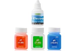 GISNPA pH Meter Calibration Solution with pH Electrode Storage Solution Kit (pH 4.00, 7.00 & 10.01), 3 Bottles 50ml pH Calibration Buffer Solution and 50 ml KCL pH Protective Solution for All pH Meters