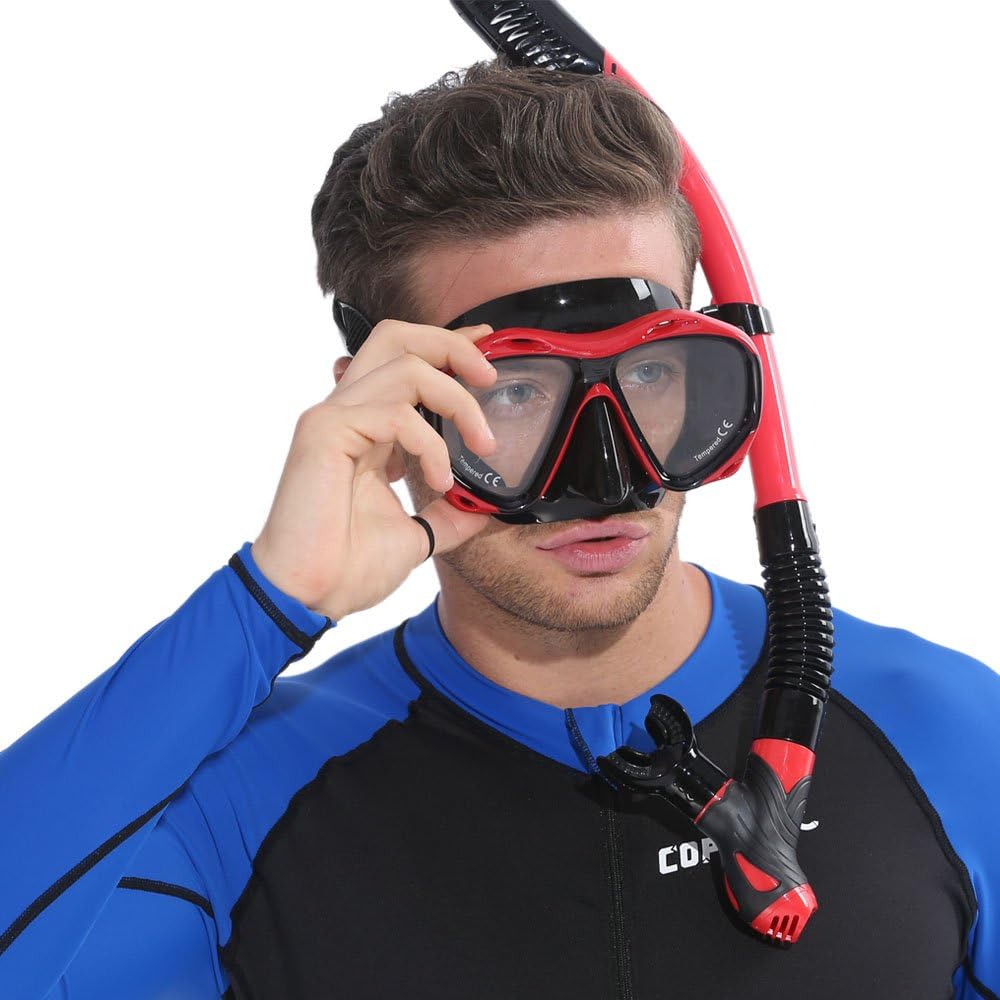 COPOZZ Scuba Mask, No Fogging Snorkeling Scuba Dive Glasses, Great Seal Free Diving Tempered Glass Mask Goggles (Red) : Sports & Outdoors