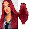 WIGER Red Wigs For Women Long Straight Red Hair Wig Middle Part Synthetic Colored Mermaid Cosplay Wig No Lace Nature Looking Girls Red Costume Full Wigs