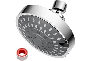 FEIDYNS Fixed Shower Head 5 Spray Settings 4.5 inch Chrome Showerhead Shower Head with Adjustable Ball Joint High Flow Bathroom Showerhead with Mist