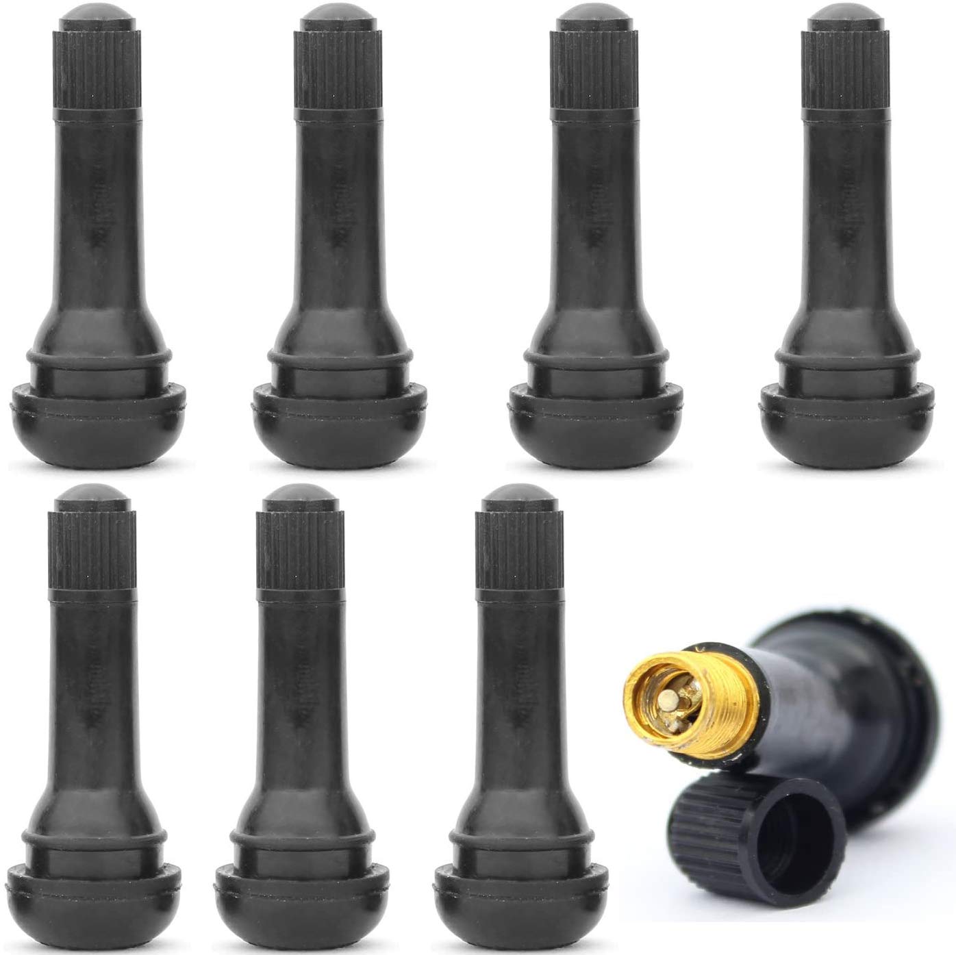 Aoowei TR414 Tire Valve Stem with Black Dust Caps Rubber Tyre Valve Stem 49mm 8Pcs