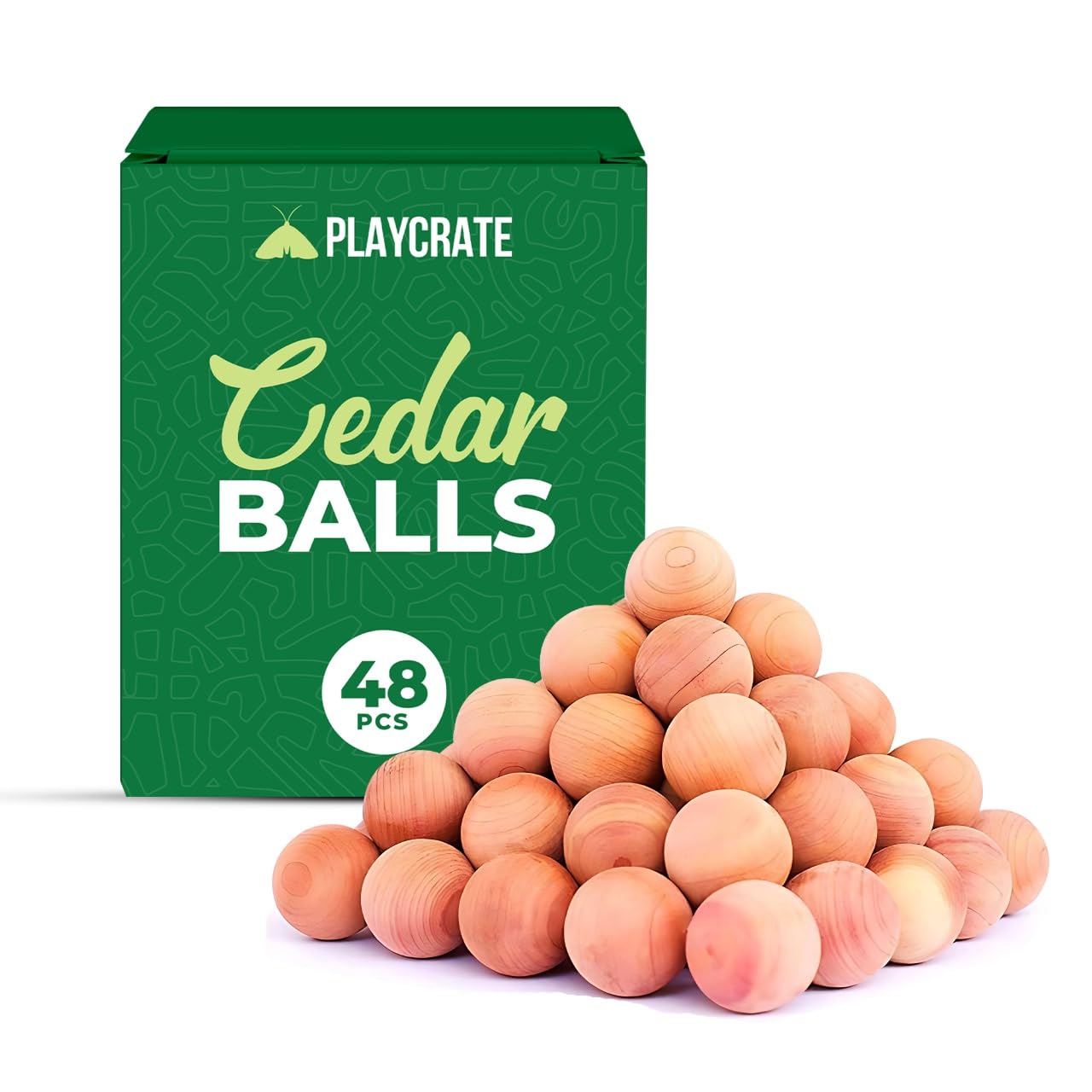 Playcrate 48-Pack Cedarwood Moth Repellent Balls - 100% Natural Cedar Moth Protection for Wardrobes Effective, Long-Lasting Anti-Moth Treatment for Home