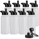 DOMICARE 32 oz Insulated Water Bottle Bulk, Vacuum Insulated Stainless Steel Sports Water Bottle with Straw Lid & Spout Lid, Leakproof, Reusable - Travel, Camping, Bike, White (8 Pack)