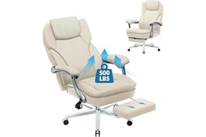 VIZYSXLCORP Big and Tall Office Chair with Footrest, Ergonomic High Back Executive Chair with Extra Wide Area Armrest, 500LBS PU Leather Managerial Home Desk Chair with 90-135°Reclining