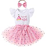 YOUNGER TREE Baby Girl 1st Birthday Outfits One Year Old Clothes Romper Tutu Cake Smash Skirt with Headband Baby Girl Gifts