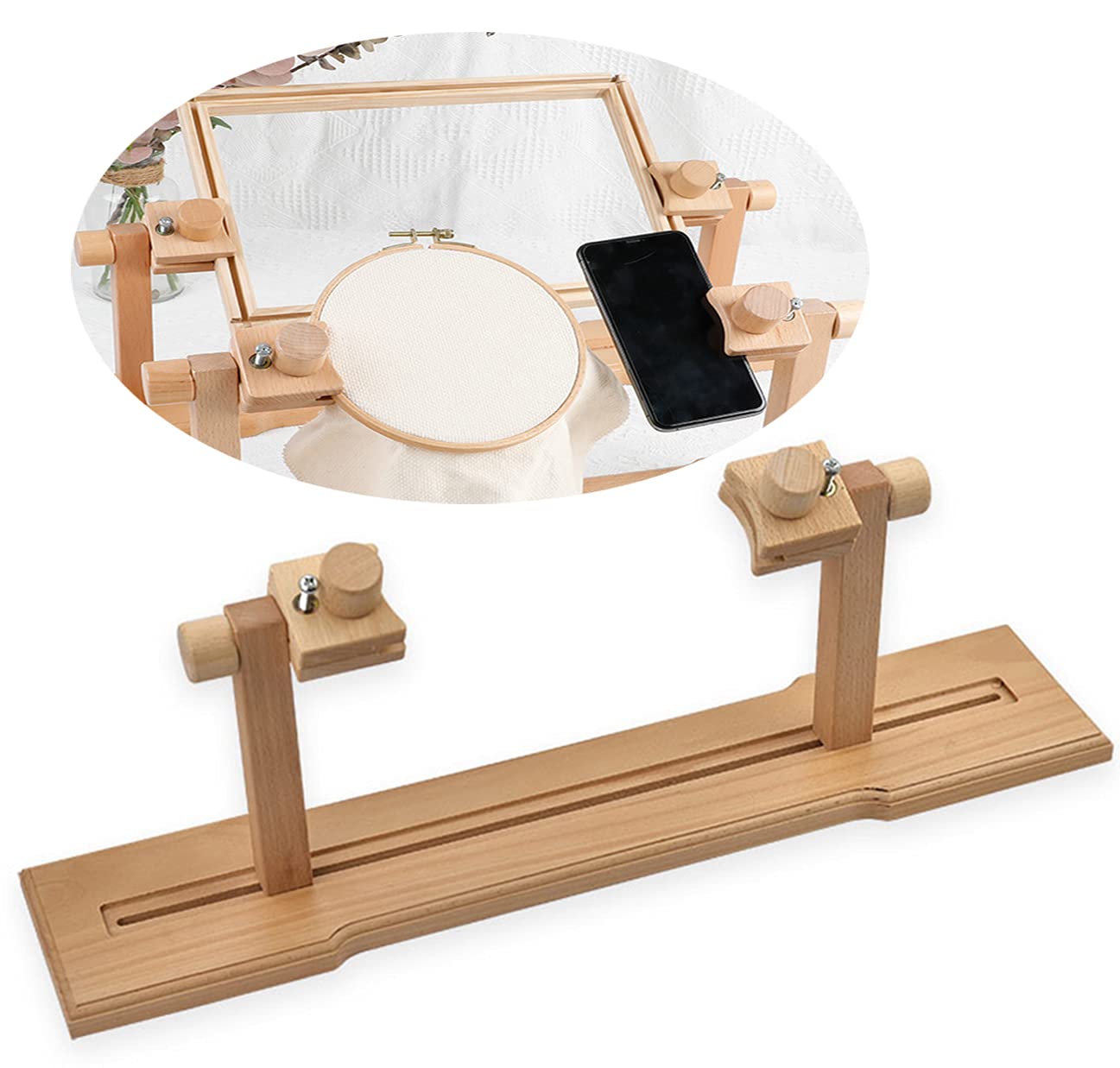 JasCherry Adjustable Rotated Embroidery Hoop Stand, Wood Hoop Seat Embroidery Stand, Adjustable Rotating Cross Stitch Stand, Ring Frame Adjustable Sewing Tools for DIY Craft Thread Sewing