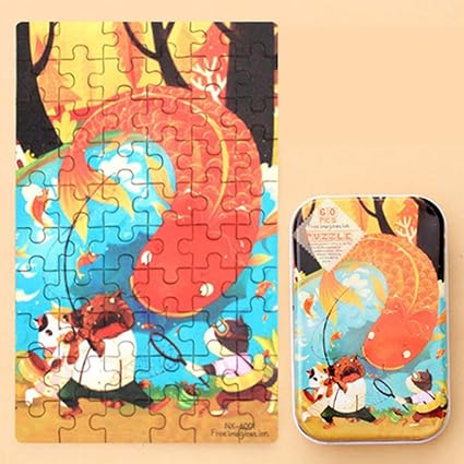 Leoie 60pcs Childrens Wooden Puzzles Baby Early Education Educational Toys Gift with Storage Box 6#