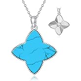 DOLIOX 925 Sterling Silver Four Leaf Clover Necklace for Women Blue Turquoise Lucky Pendant December Birthstones Jewelry for Her Wife Mom