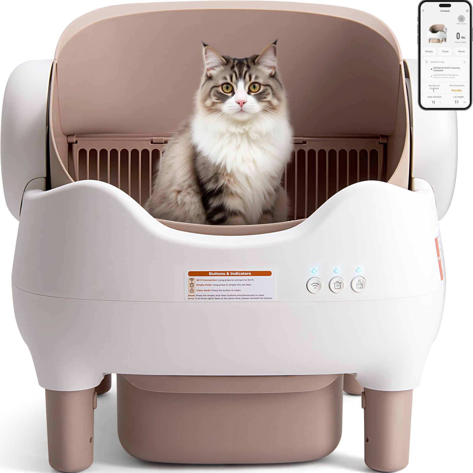Photo 1 of KITPLUS Self Cleaning Litter Box, Automatic Cat Litter Box with APP Control, Odor-Free Waste Disposal Includes Trash Bags, Large Waste Bin, Open-Top, for Multiple Cats