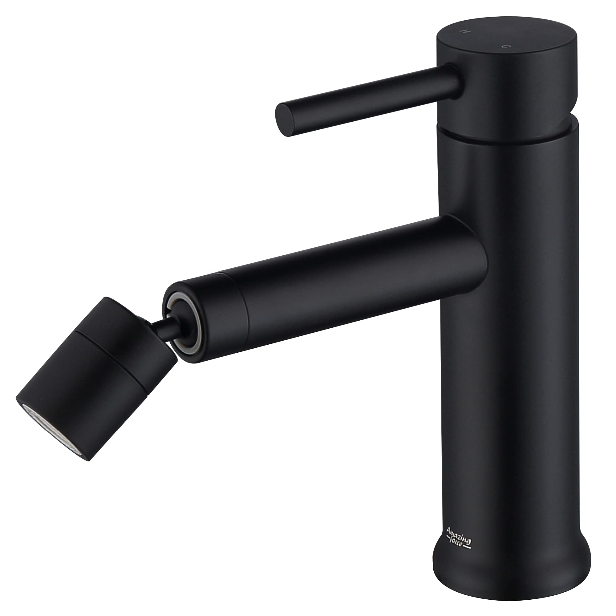 AMAZING FORCE Basin Taps with 360°Rotatable Aerator, Single Lever Bathroom Sink Taps, Basin Mixer Tap with 2 Free Hoses for Bathroom, Matte Black