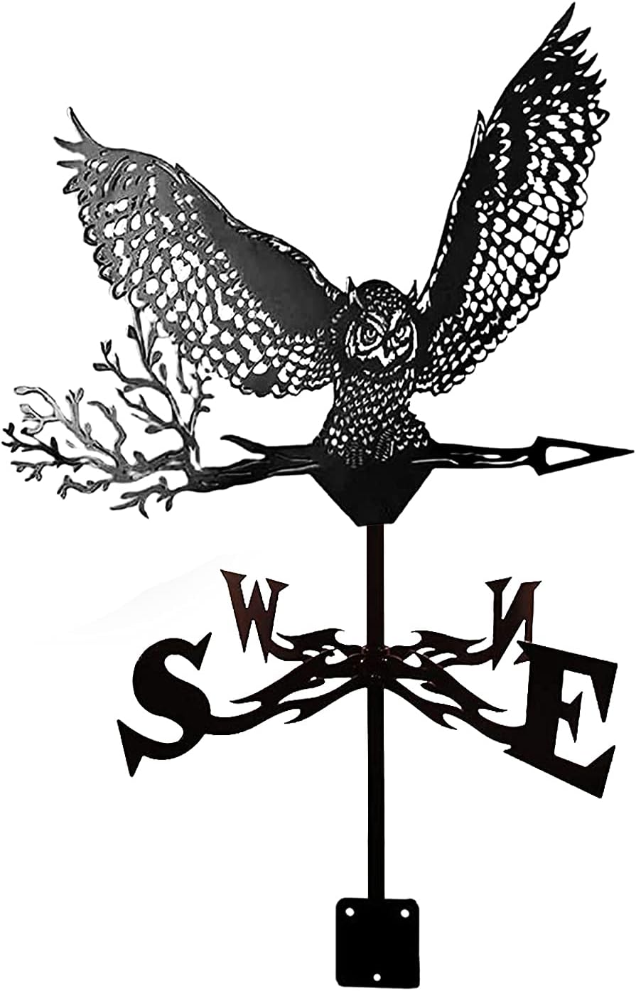 Weathervanes - CNMJI Weather Vane Owl Silhouette Roof Mount Weathervane Stainless Steel Wind Direction Indicator Weathercock Outdoor Metal Bracket Garden Courtyard Decoration