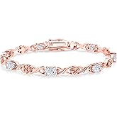 Gem Stone King 18K Rose Gold Plated Silver White Moissanite Tennis Bracelet For Women (3.50 Cttw, Gemstone Birthstone, Oval 6X4MM, 7 Inch)