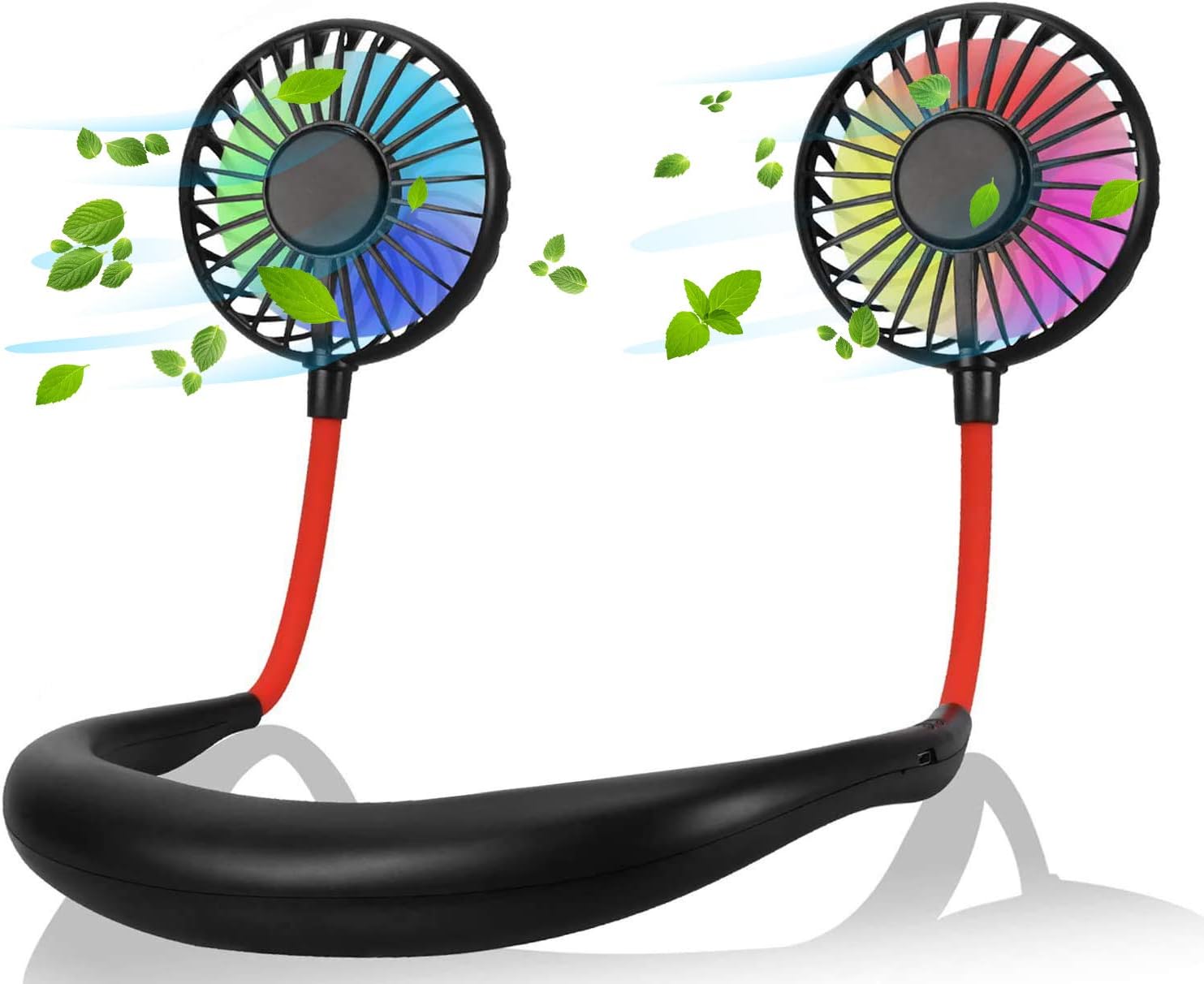 Hands Free Neck Fan,USB Rechargeable Mini Personal Fans,Portable Headphone Design Wearable Neckband Fan with 360°Rotation,3 Adjustable Speeds,7 Colored LED Lighting,Cooling Comfort for Travel Sports