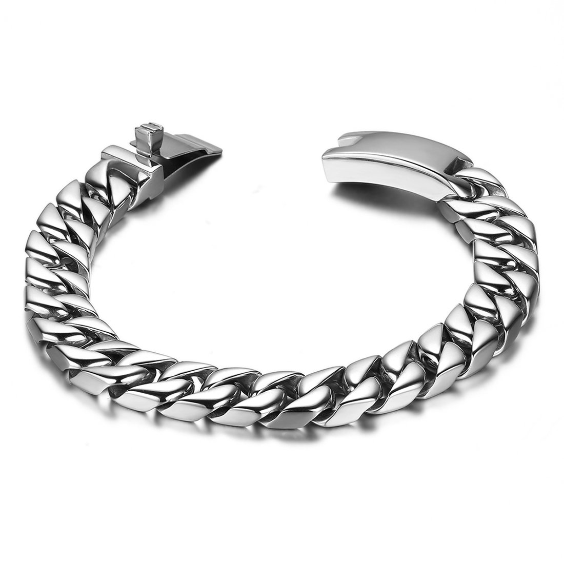 Jewelry Durable Stainless Steel Men's 12mm Wide Chunky Biker Chain Bracelet Link Wristband, Colour Silver 8 Inch Length (with Gift Bag)