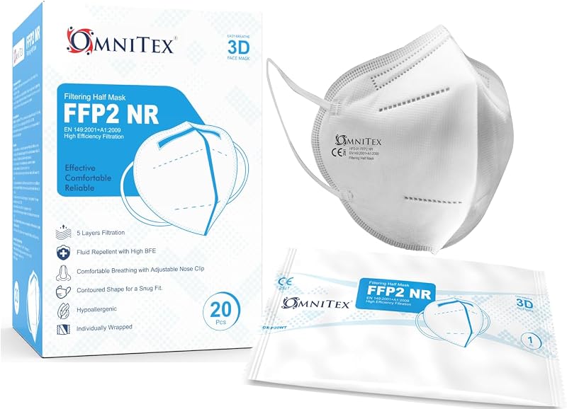 Omnitex FFP2 Face Mask Box 20 Individually Wrapped EN149 CE Certified