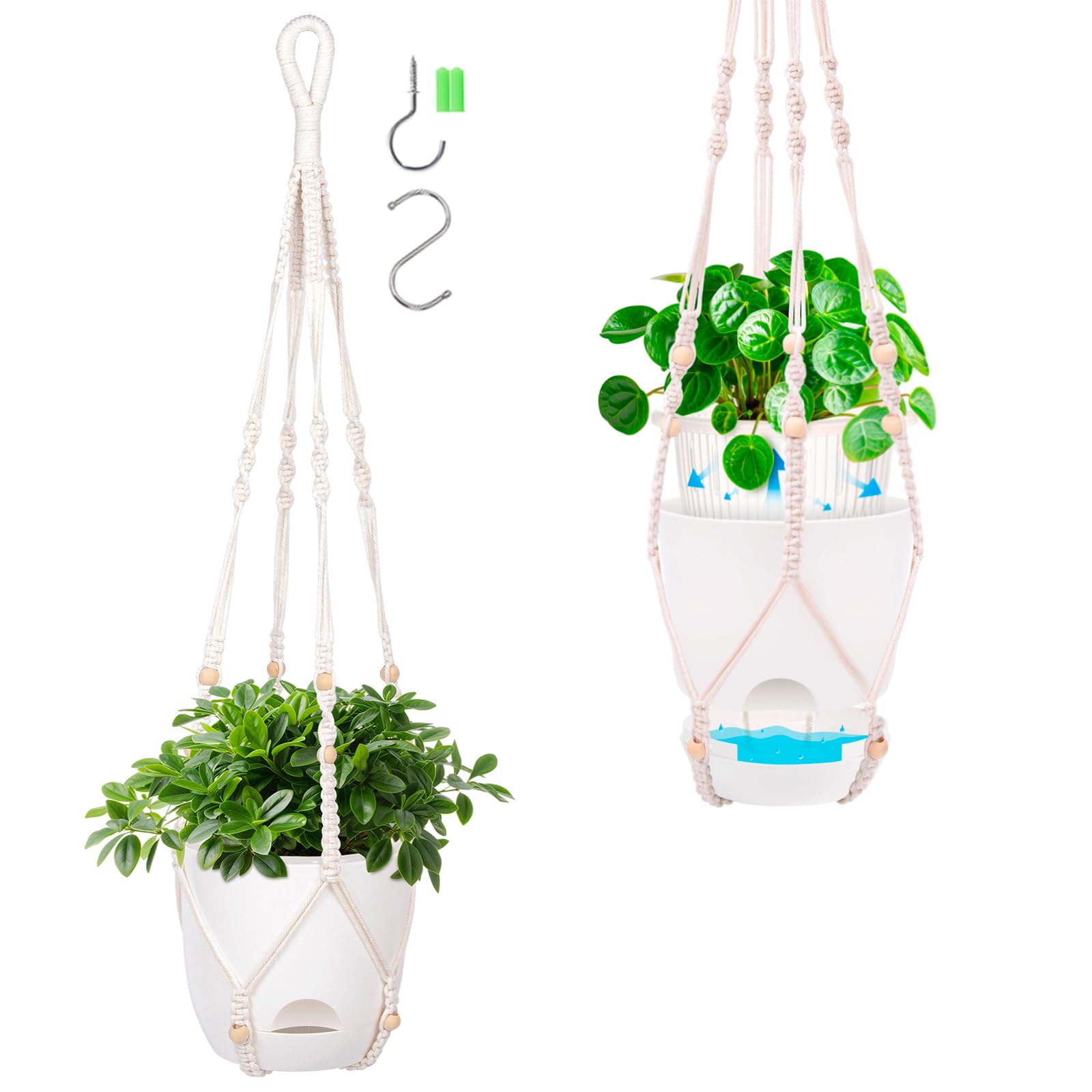 Photo 1 of 2-Pack 5.7-Inch Self-Watering Hanging Planters for Indoor & Outdoor Plants,34Inch Macrame Hanger Plant Pots Indoor with Drainage,Small Hanging Planters & Baskets,With Two Sets of Hooks?Pure white?