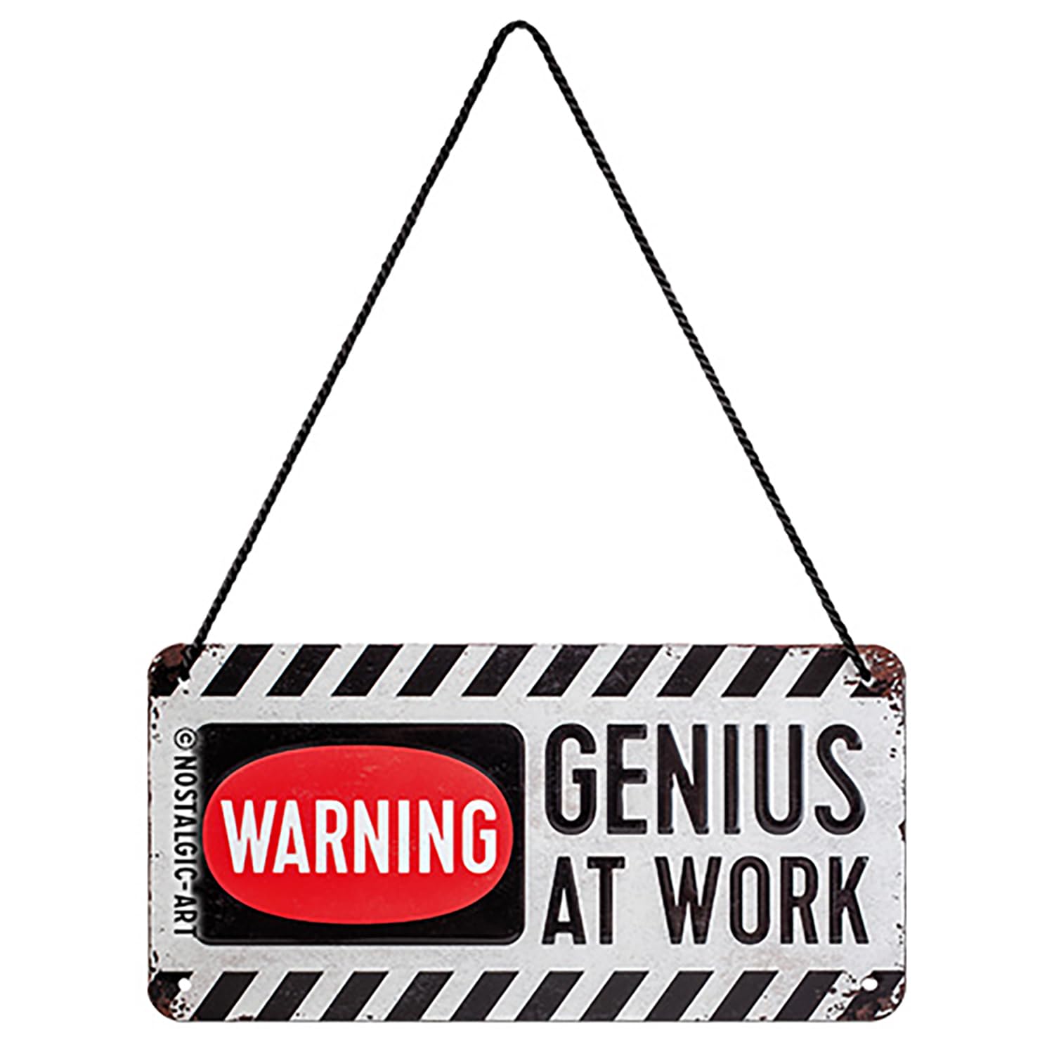 Nostalgic-Art Retro Hanging Sign Genius at Work – Gift Idea for Geniuses, Metal Plaque, Vintage design for decoration, 10 x 20 cm, 28007