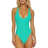 ISABELLA ROSE Women's Capri Isle Maillot One Piece Swimsuit, Plunge Neck, Bathing Suits