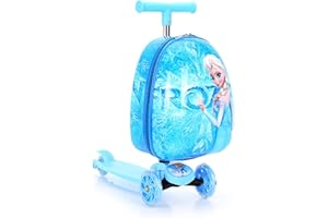 CUSALBOY Scooter Suitcase Folding Kids Luggage 16 Inch Hardshell, Ride On with Wheels, 2-in-1 (blue 1)