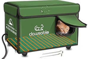 JLSAME Heated Cat House for Outdoor Cat in Winter | Weaterproof Heated Cat Shelter Kitty Bed with Pet Heating Pad | Waterproof & Elevated & Insulated Feral Cat House (Army Green, 19" x 12" x 14")