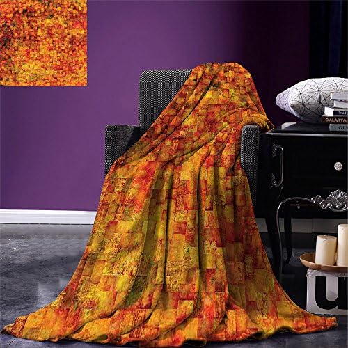 smallbeefly Burnt Orange Throw Blanket Vintage Mosaic Background Quadratic Little Geometric Squares Faded Print Warm Microfiber All Season Blanket for Bed or Couch Orange Mustard
