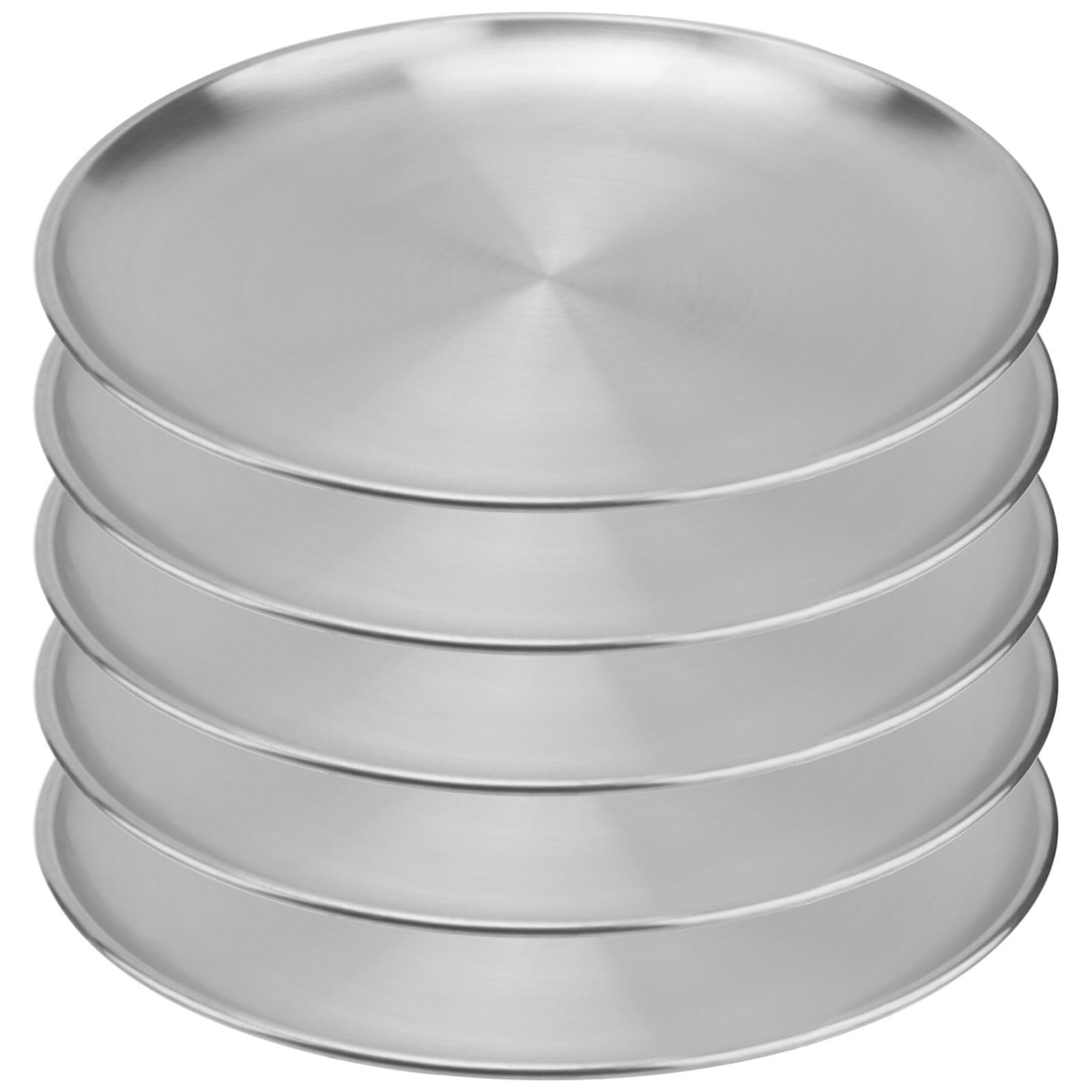MOUYAT 5 Pcs 20cm Stainless Steel Plate, Round Serving Dishes, Unbreakable Metal Dinner Plates for Camping, Barbecue, Picnics, and Outdoor Use, Silver
