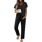 Ekouaer Pajama Sets Womens Short Sleeve Sleepwear Long Pants Pjs 2 Piece Lounge Set Soft Nightwear S-XXL