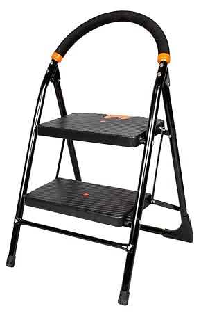 PAffy CP-M2 High Tensile Metal 2-Steps Folding Ladder (Black)