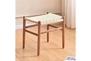 Handwoven Wood Stool, Rattan Foot Stool, Small Wooden Stool, Ottoman Footstool, Short Stool, Shoe Bench, Vintage Woven Seat f