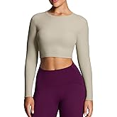 Aoxjox Long Sleeve Crop Tops for Women Classic Longline Workout Fitness Cropped T Shirt Top